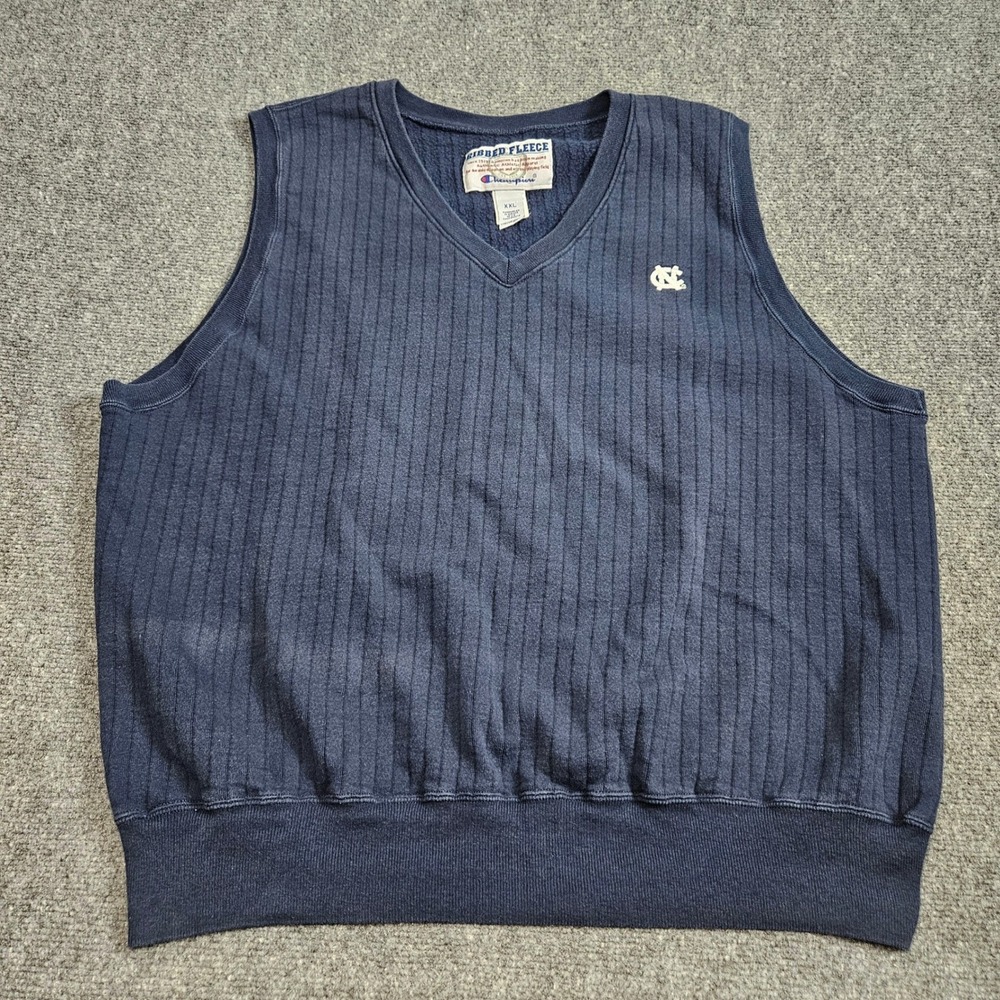 Y2K North Carolina Tar Heels Ribbed Fleece Vest Champion Mens XXL UNC Blue NCAA